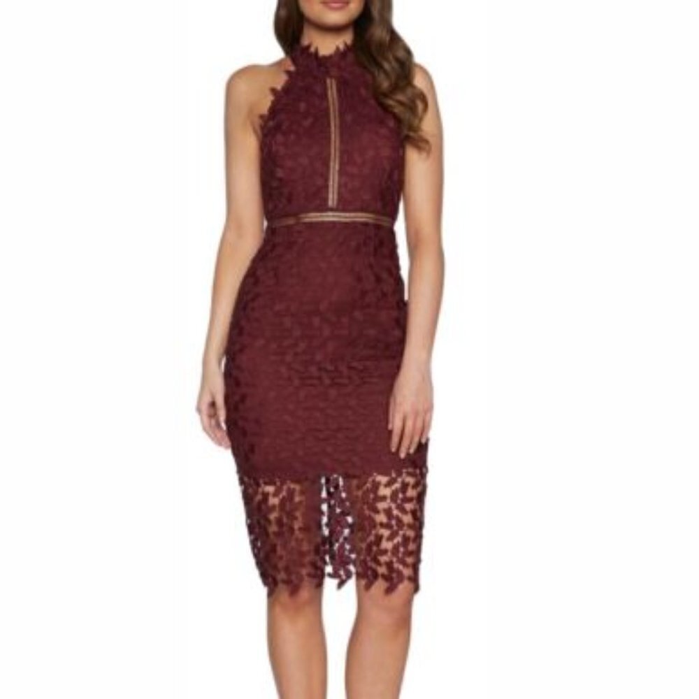 Bardot Gemma Halter Lace Dress in Maroon sz 4